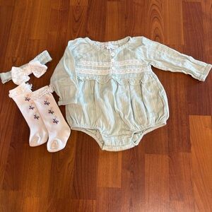 Rachel Zoe Light Sage Green Baby Bubble-Onesie set